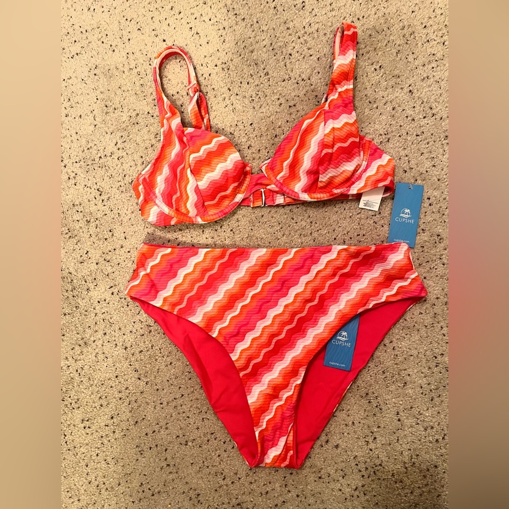 Cupshe Pink/orange/white bikini size Medium NWT